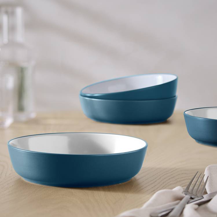 Habitat Two Tone 4 Piece Stoneware Pasta Bowls -Navy & White 0