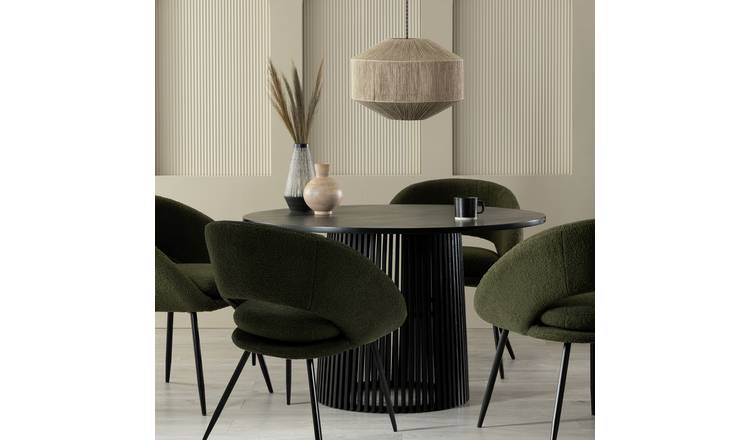 Habitat Jericho Round Black Dining Table & 4 Green Chairs