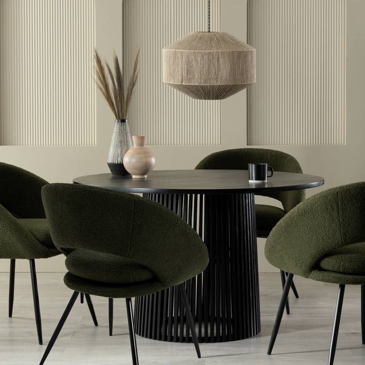 Habitat Jericho Round Black Dining Table & 4 Green Chairs 0