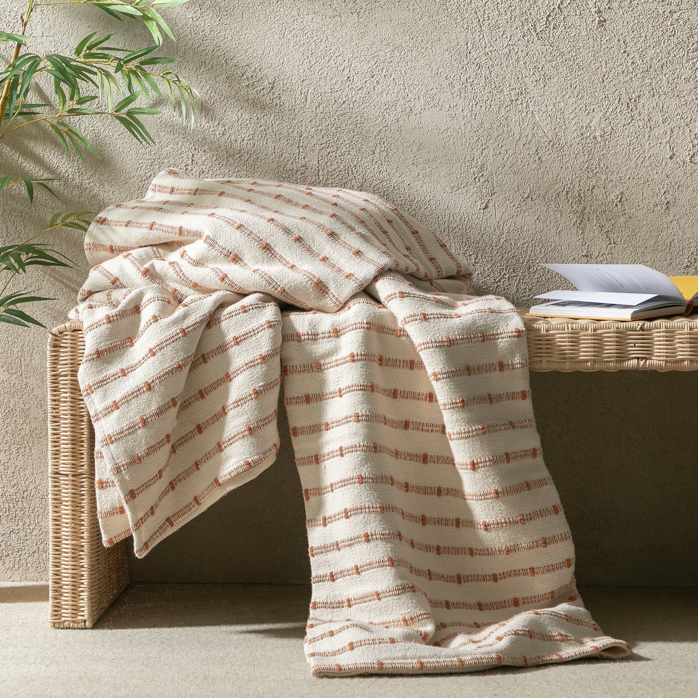 Habitat Global Throw - Neutral & Rust - 200x220cm