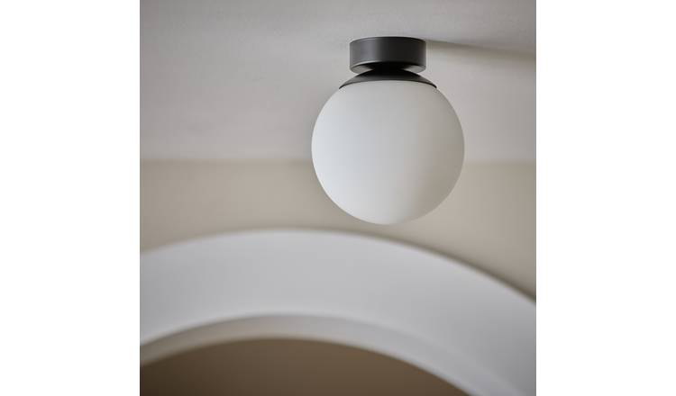 Habitat Opal Glass Bathroom Flush Ceiling Light - Black