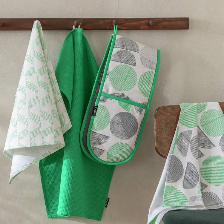 Habitat Linear Circles Cotton Textile Set - Green 0