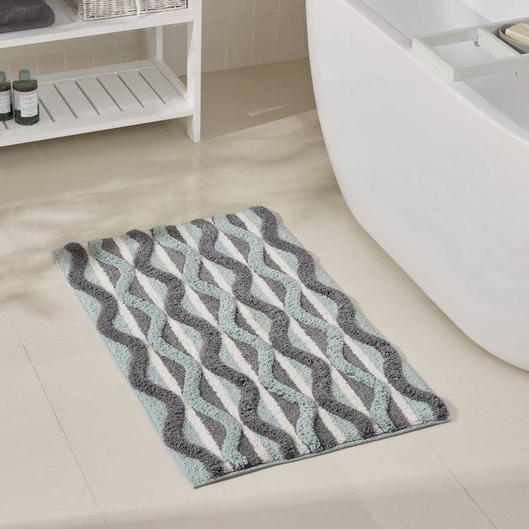 Habitat Retro Wave Geo Bath Mat - Blue 0