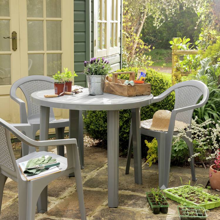 Argos Home 4 Seater Round Plastic Garden Table - Grey 0