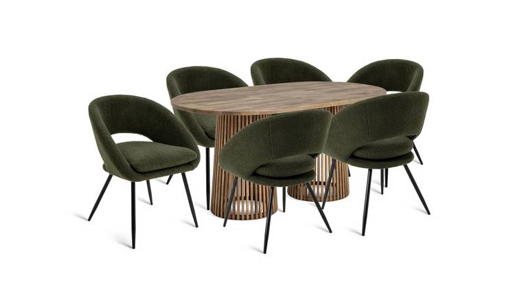 Habitat Jericho Light Wood Dining Table & 6 Green Chairs