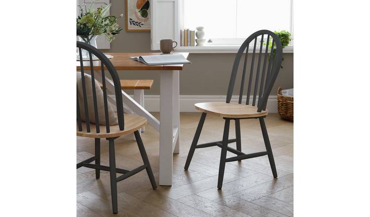 Habitat Burford Pair of Solid Wood Dining Chairs - Dark Grey