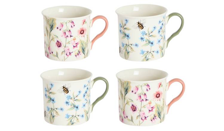 Argos Home Floral Set of 4 Palace Assort Mugs - Cream