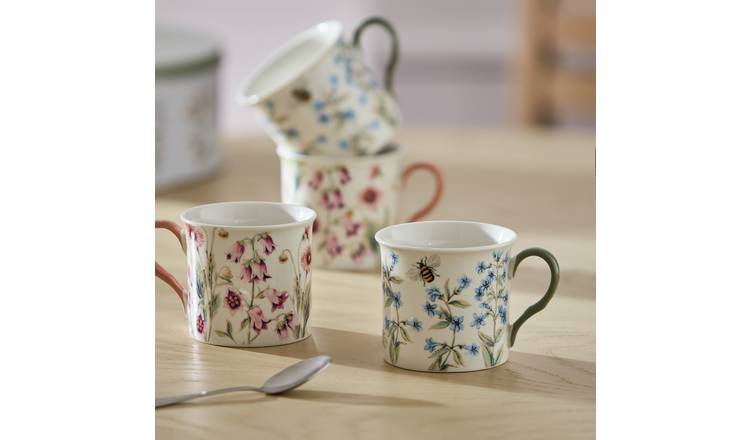 Argos Home Floral Set of 4 Palace Assort Mugs - Cream