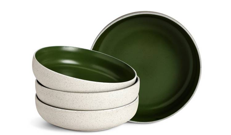 Habitat Raw Edge 4 Piece Stoneware Pasta Bowls - Green