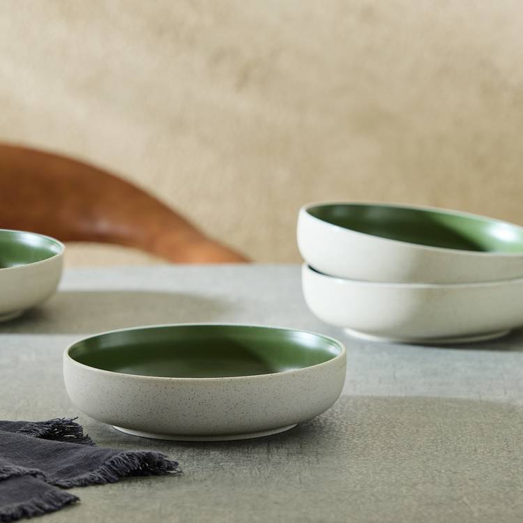 Habitat Raw Edge 4 Piece Stoneware Pasta Bowls - Green 0