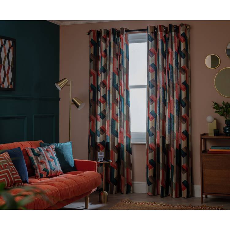 Habitat Chain Check Fully Lined Eyelet Curtains - Multi 0
