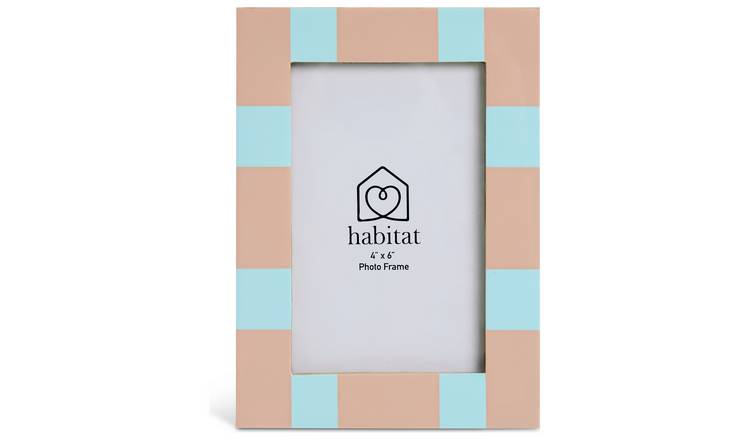 Habitat Pink & Blue Checkered Mango Wood Frame - 4x6"