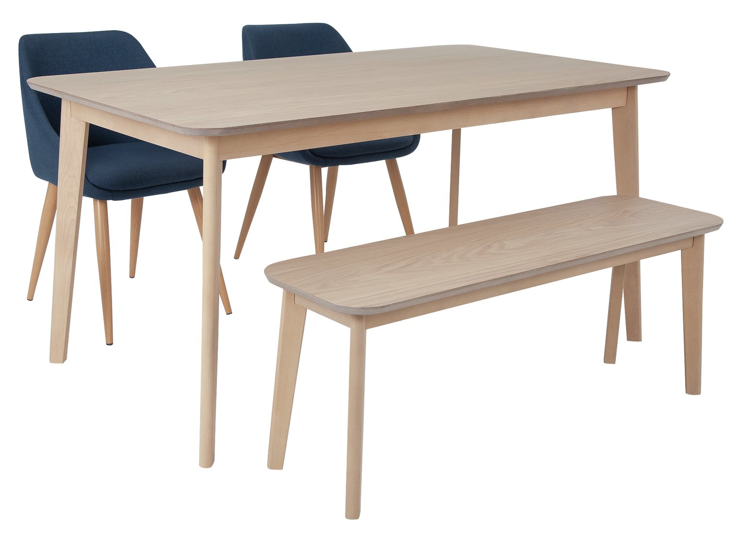 Argos Home Skandi Oak Veneer Table, 2 Blue Chairs & Bench Review