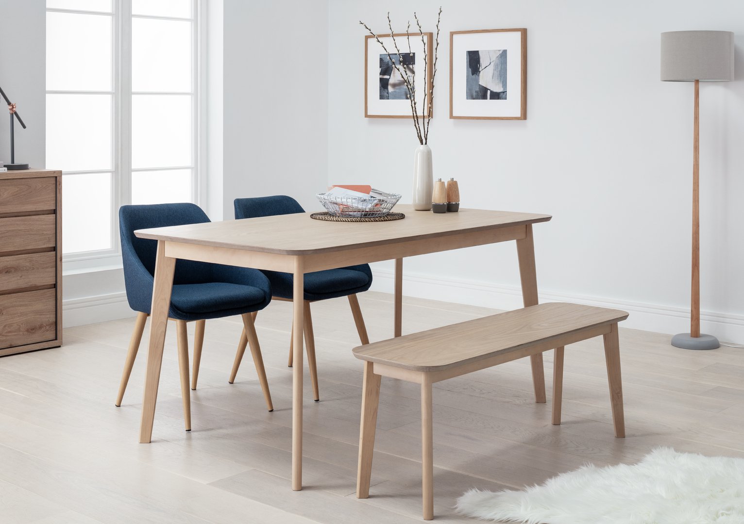 Argos Home Skandi Oak Veneer Table, 2 Blue Chairs & Bench Review