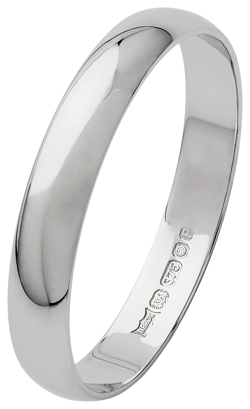 Revere 9ct White Gold D-Shape Wedding Ring - 3mm - N