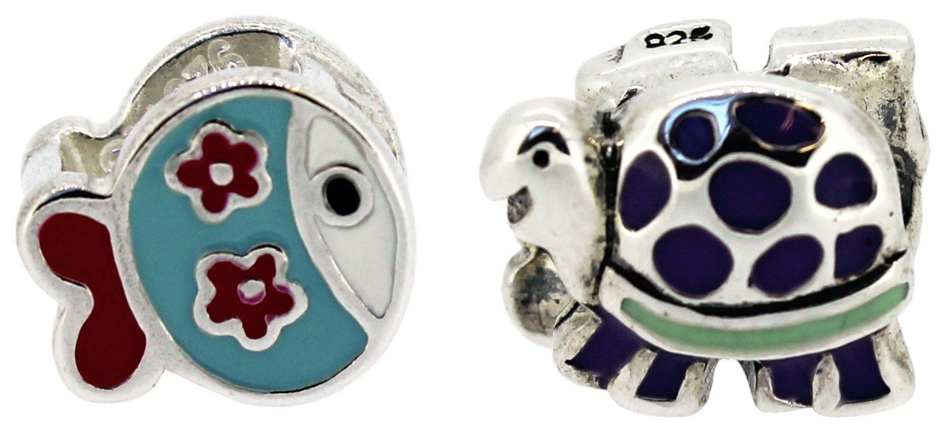 Miss Glitter S.Silver Kids Enamel Fish and Turtle Charms.