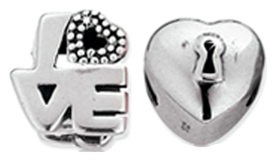Miss Glitter Silver Love and Heart Lock Charms - Set of 2