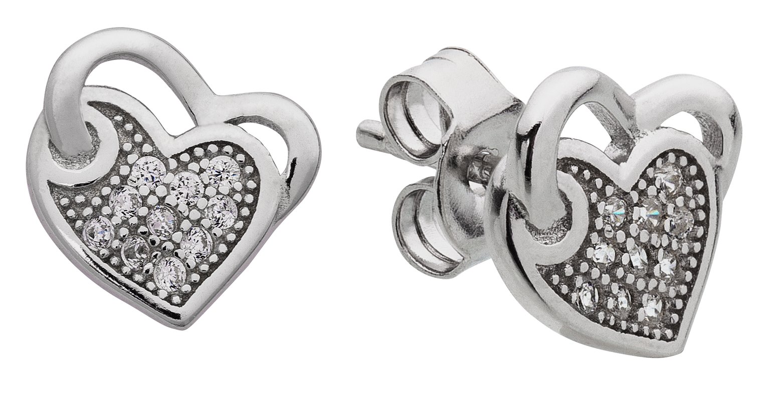 Revere Sterling Silver CZ Double Heart Stud Earrings