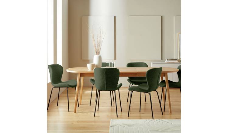 Habitat Etta Solid Wood Oak Dining Table & 6 Green Chairs