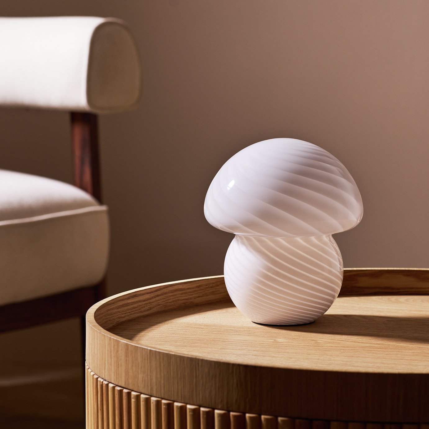 Habitat Mushroom Striped Battery Powered Table Lamp - White