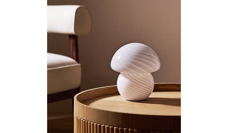 Habitat Mushroom Stripped Table Lamp - White