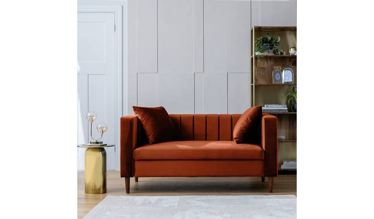 Argos Home Everly Velvet 2 Seater Sofa - Burnt Orange
