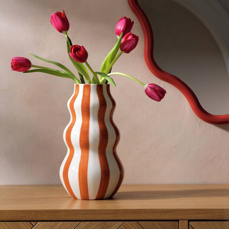 Habitat Hand Painted Stripe Vase - Rust 0