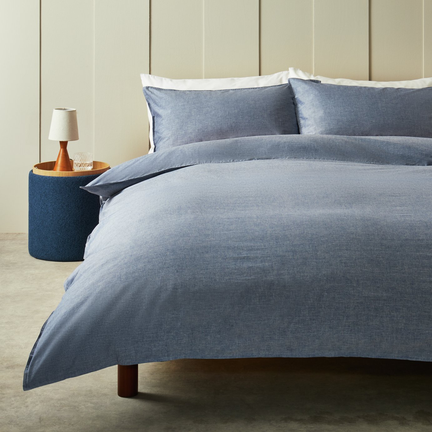 Habitat Cotton Denim Edged Blue Bedding Set - King size