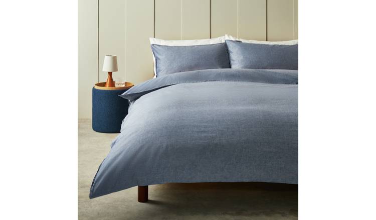 Habitat Cotton Denim Edged Blue Bedding Set - King size