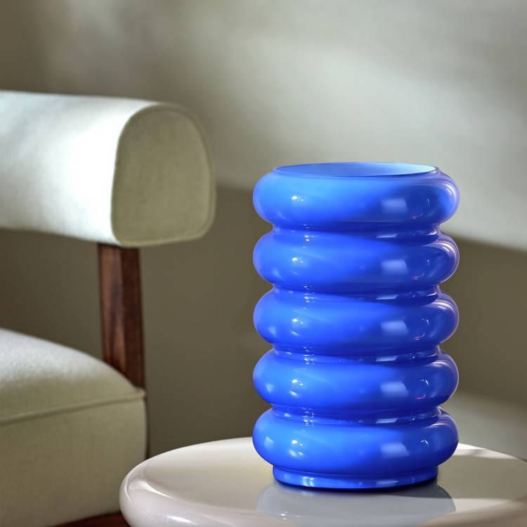 Habitat Billie Ribbed Glass Table Lamp - Blue 0