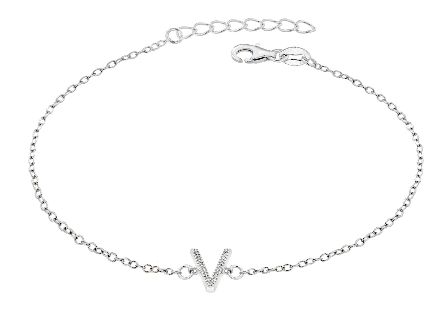 Sterling Silver Cubic Zirconia Initial Bracelet - V