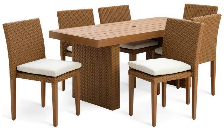 Habitat June 6 Seater Rattan Effect Patio Set - Brown