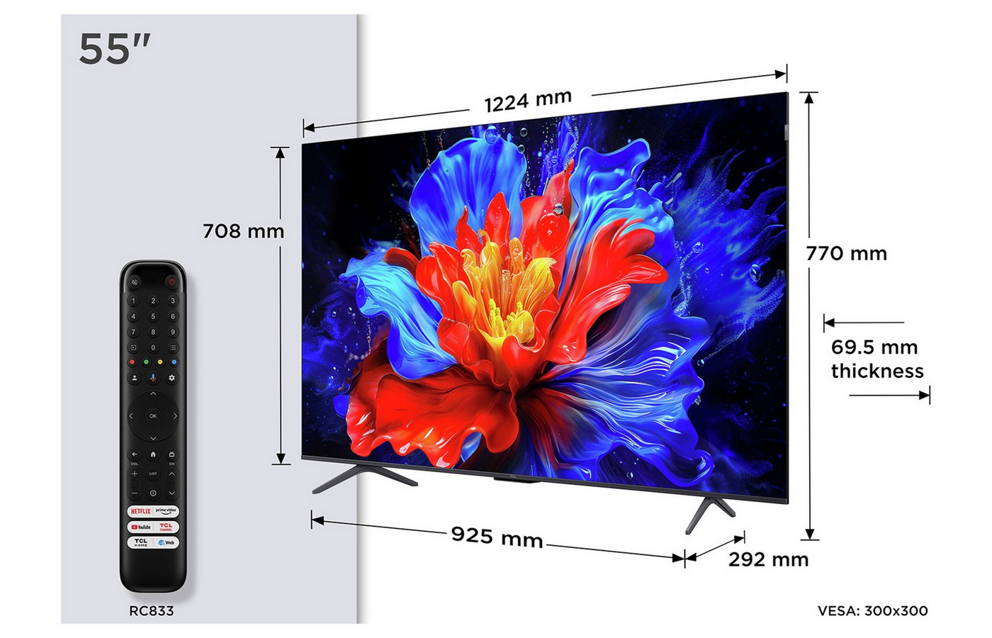 Dimensions indicatives de la gamme TCL P8K