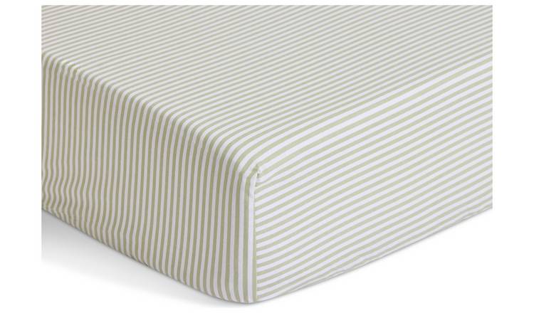 Habitat Green Stripe Printed Fitted Sheet - Single