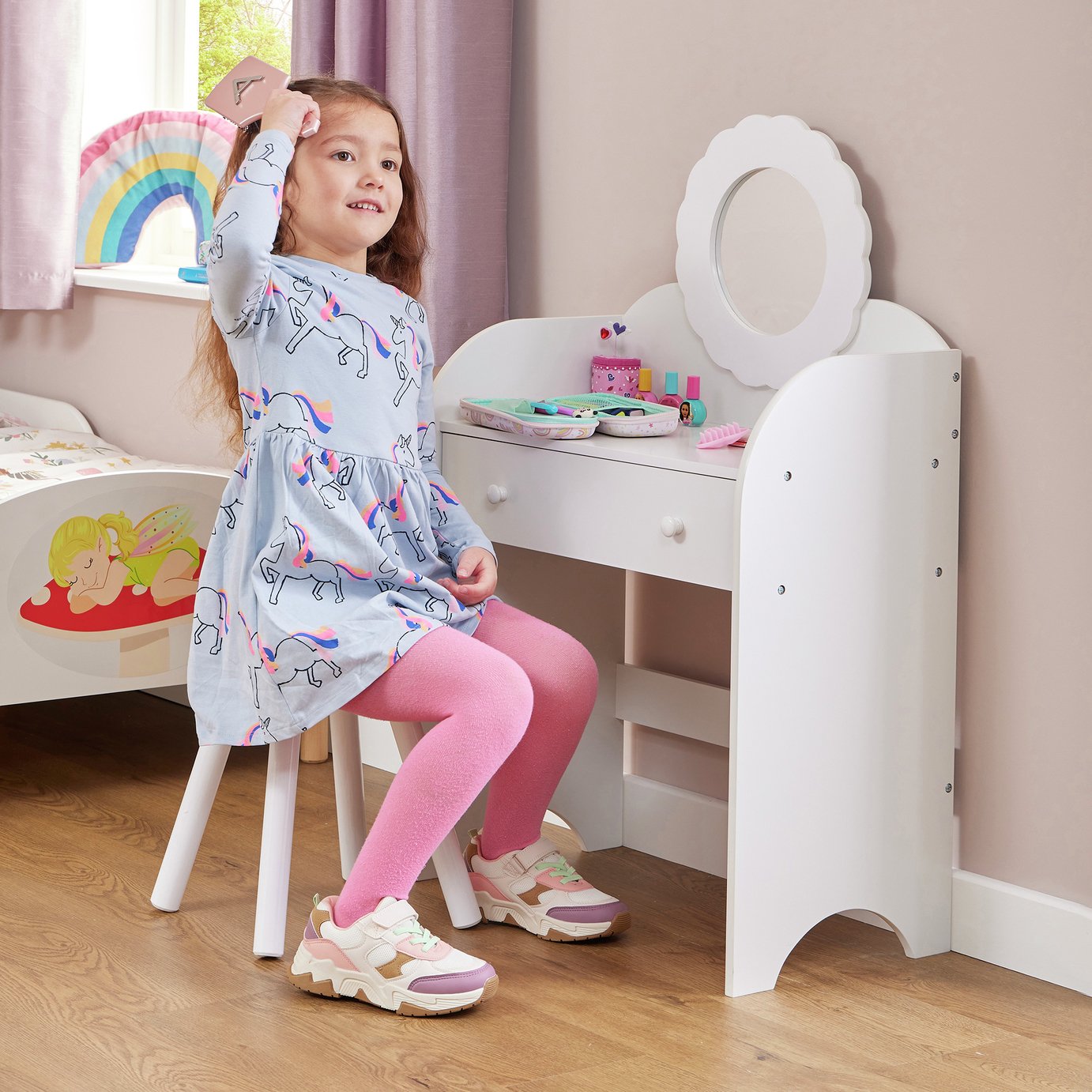 House Liberty Kids Mirror Dressing Table And Stool - White