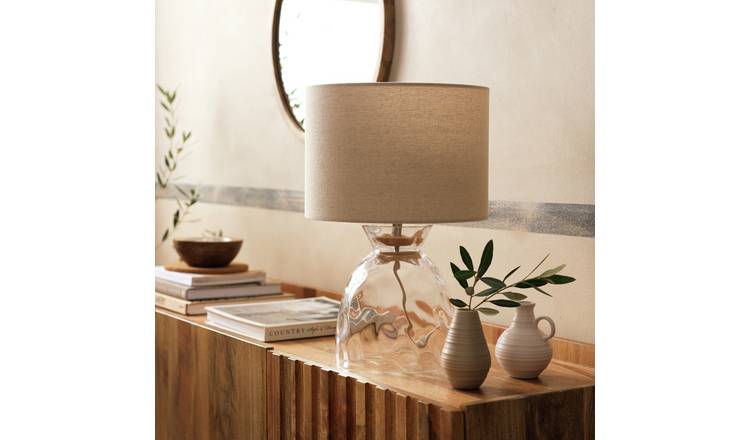 Habitat Vanern Dimple 42cm Glass Table Lamp - Clear & Cream