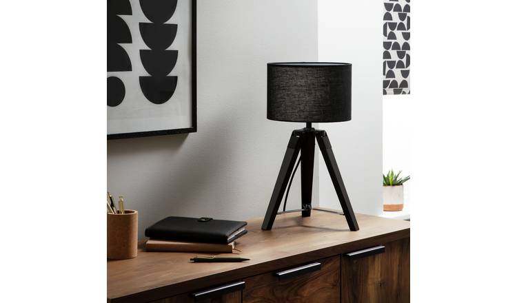 Habitat Lyle Wooden 46cm Tripod Table Lamp - Black