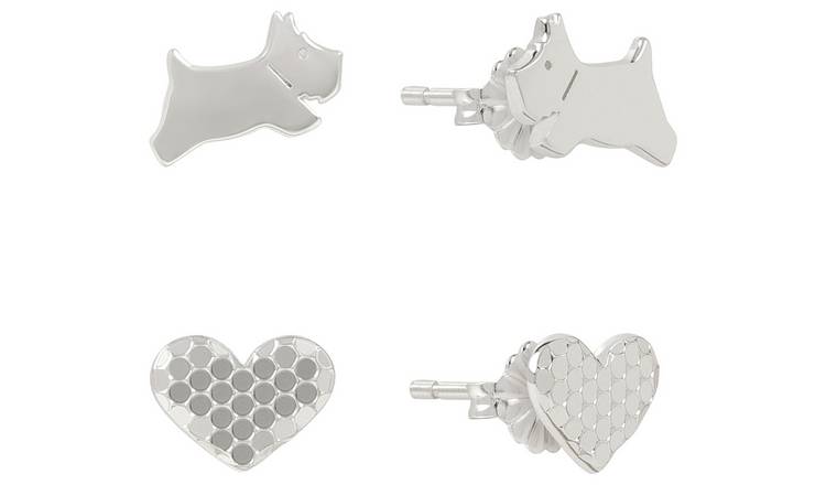 Radley Sterling Silver Dog & Heart Stud Earring Set