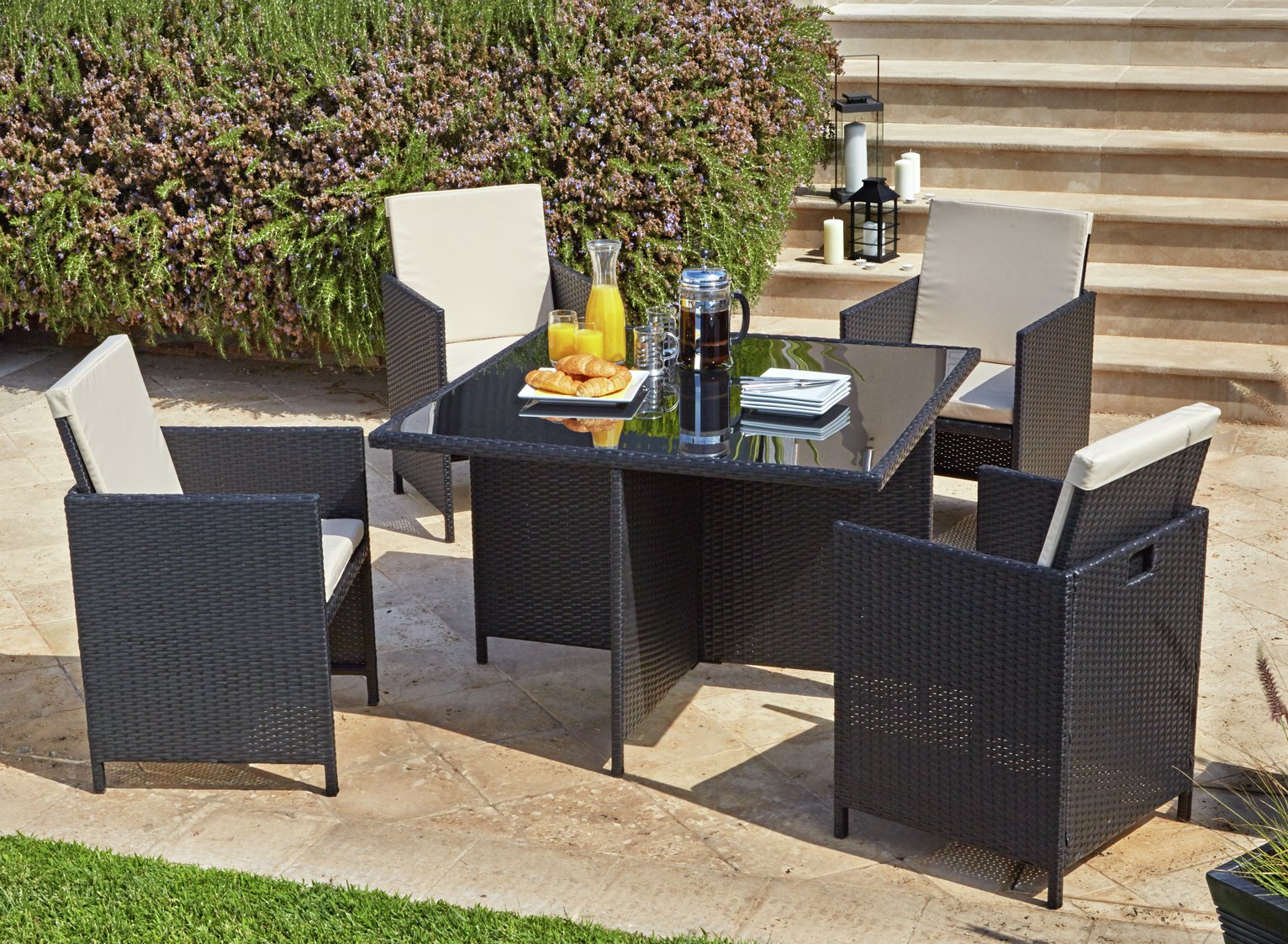 Argos Home Cube 4 Seater Rattan Effect Patio Set - Black