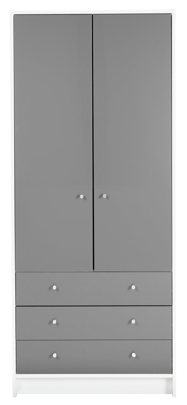 Argos Home Malibu White & Grey Gloss 2Door 3 Drawer Wardrobe