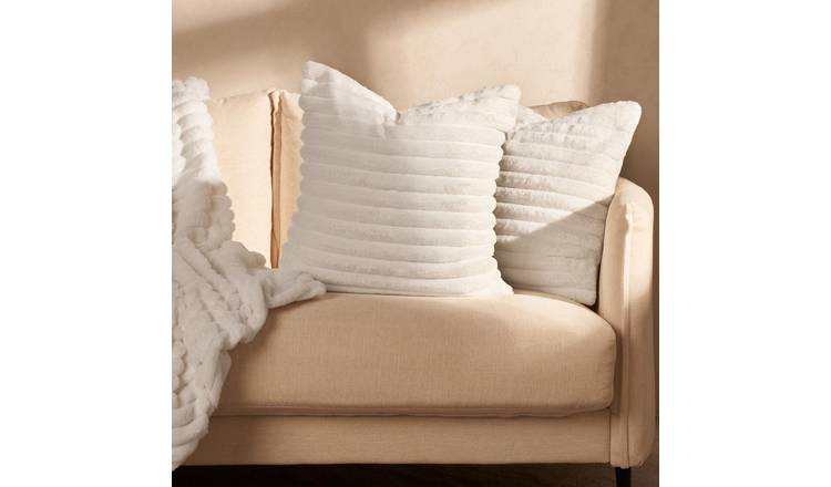 OHS 2 Pack Faux Fur Thick Rib Cushion Covers 45 x 45cm - White