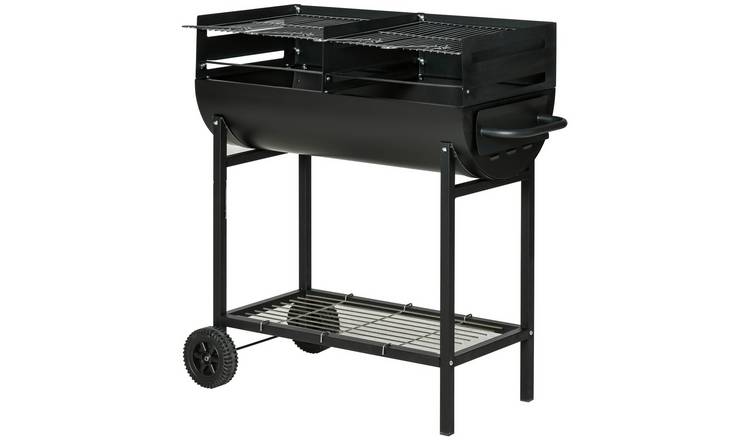 Outsunny Wheeled Adjustable Charcoal Barbecue - Black
