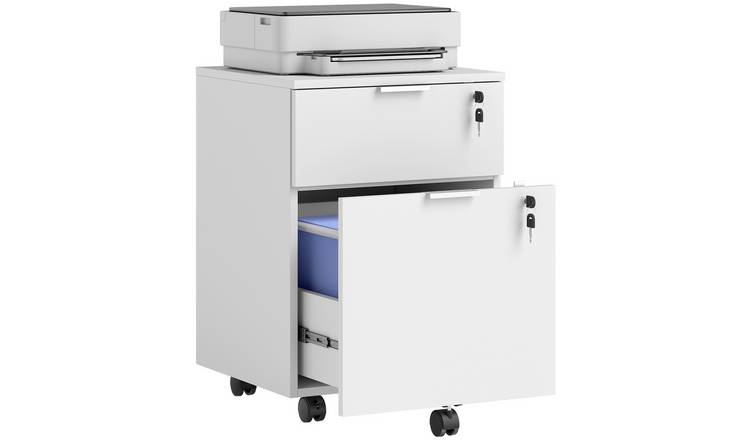HOMCOM 2 Drawer Adjustable Filing Cabinet with Wheels and Lock - White