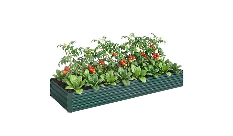 Outsunny Metal Raised Garden Bed with Open Bottom for Growing Flowers - Green