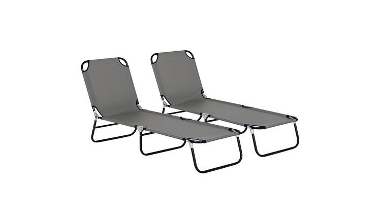 Outsunny Foldable Reclining Garden Sun Lounger - Grey