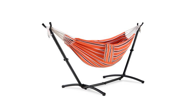 Vonhaus Ibiza Stripe 2 Person Hammock with Stand - Orange
