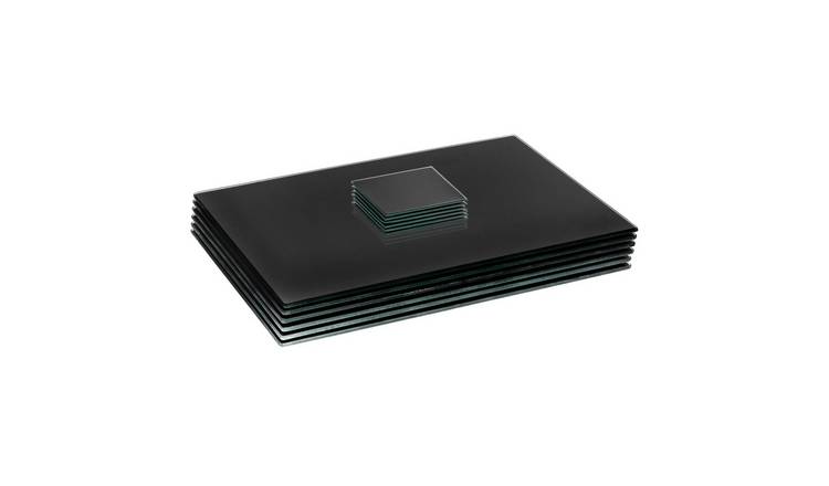 Harbour Housewares Black Glass Placemats & Coasters - Set of 12 - 40 x 30cm
