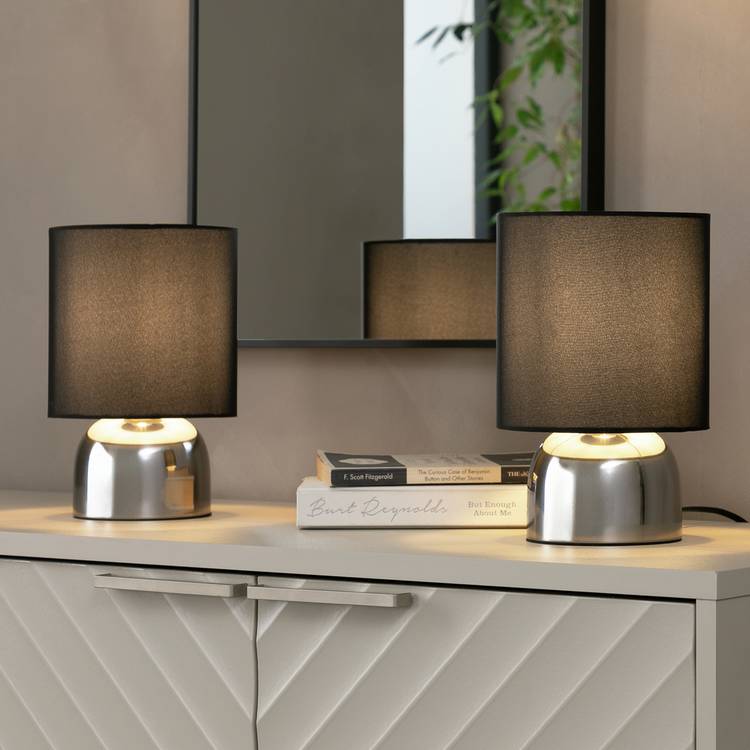 Argos Home Pair of Touch Table Lamps - Jet Black and Chrome 0