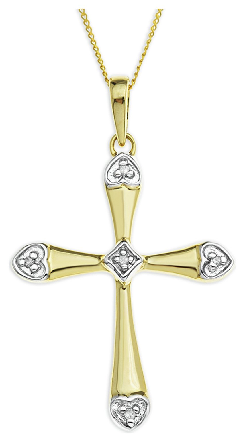 9ct Gold Diamond Set Delicate Cross Pendant Necklace.