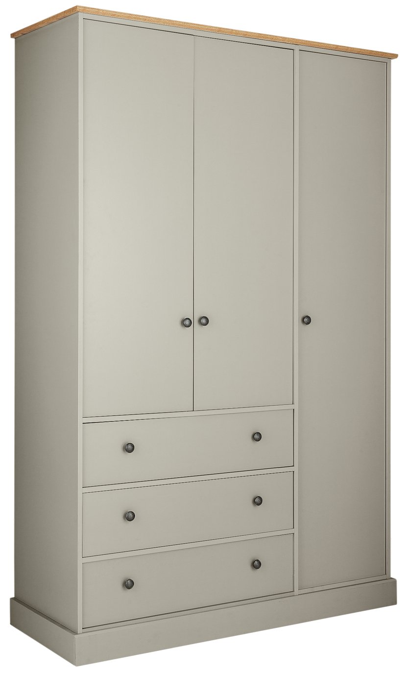 Argos Home Kensington 3Dr 3Drw Wardrobe - Soft Grey /Oak Eff